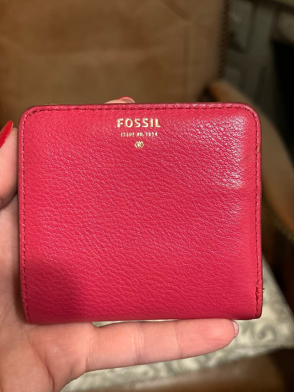 Fossil Pink Leather Bifold Wallet Raspberry Snap Coin Pocket